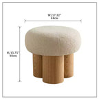Tabouret d'appoint rond Homy Casa avec revêtement Bouclé et pieds cylindriques en bois massif, beige