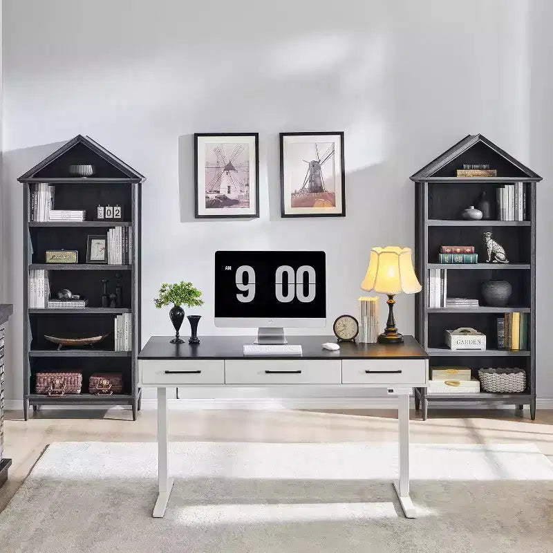 Étagère à livres avec tablettes réglables, grande étagère de rangement de 75,9 pouces de hauteur, bibliothèque à 5 niveaux avec étagères ouvertes et dessus triangulaire