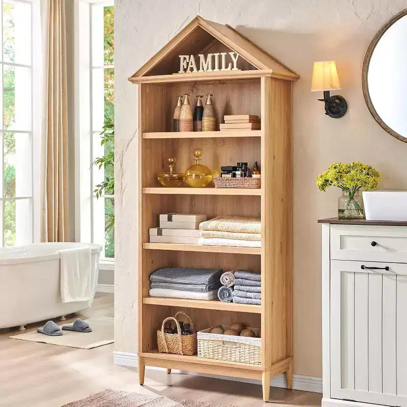 Étagère à livres avec tablettes réglables, grande étagère de rangement de 75,9 pouces de hauteur, bibliothèque à 5 niveaux avec étagères ouvertes et dessus triangulaire