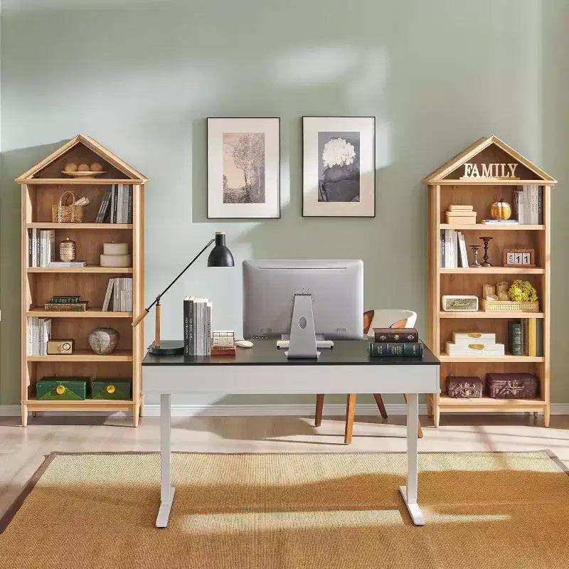 Étagère à livres avec tablettes réglables, grande étagère de rangement de 75,9 pouces de hauteur, bibliothèque à 5 niveaux avec étagères ouvertes et dessus triangulaire