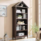Bookshelf with Adjustable Shelves, 75.9 Tall Wide Bookshelf with Storage, 5 Tiers Open Shelves Bookcase with Triangular Top