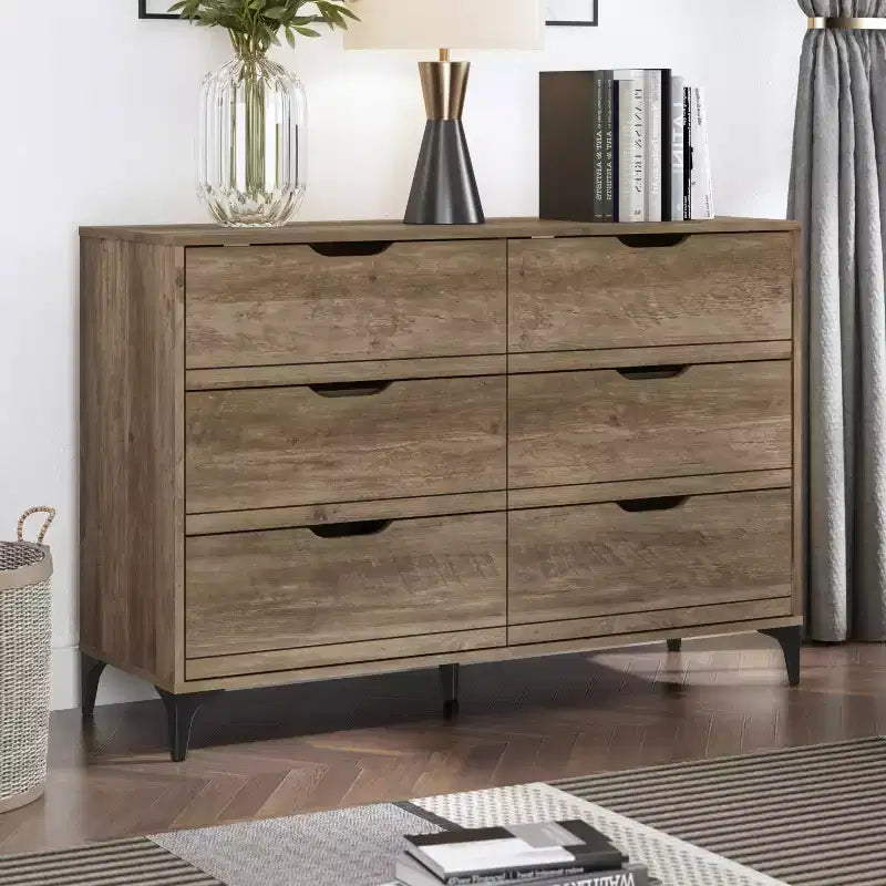 Commode Galano Lilay 6 tiroirs (Interlock) - Chêne noueux