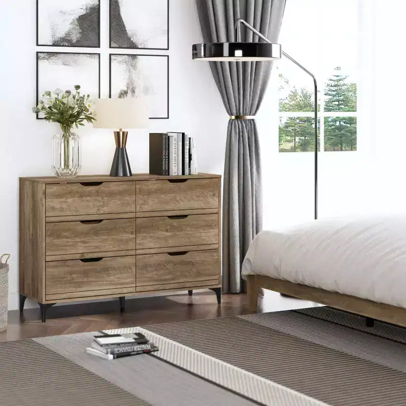 Commode Galano Lilay 6 tiroirs (Interlock) - Chêne noueux