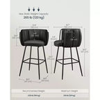 Lot de 2 tabourets de bar rembourrés avec assise pivotante à 360° et poches de rangement, dossier incurvé et repose-pieds, capacité de 120 kg, hauteur de comptoir, Noir Encre