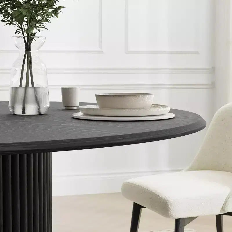 PexFix 52 Table à Manger Ronde en Bois pour 4 à 6 Personnes avec Plateau à Bords Arc-Forme et Piédestal Texturé pour Salon/Salle à Manger, Café, Bureau Noir