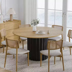 PexFix 52 Wood Round Dining Table Kitchen Table for 4-6 with Arc-Shaped Edge Top & Fluted Pedestal for Living/Dining Room Coffee Office Natural