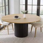 PexFix 60 Table de salle à manger ronde en bois massif, table de cuisine pour 6-8 personnes avec plateau et base cylindrique texturée pour salon/salle à manger/bureau, couleur naturelle