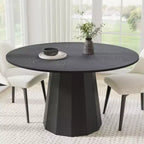 PexFix Table de salle à manger ronde en bois massif de 132 cm de hauteur pour 4 à 6 personnes, avec plateau et piètement conique, pour salon/salle à manger, café, bureau, noire