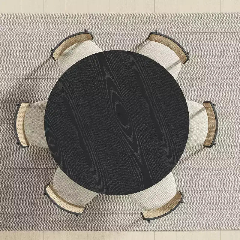 PexFix Table de salle à manger ronde en bois massif de 132 cm de hauteur pour 4 à 6 personnes, avec plateau et piètement conique, pour salon/salle à manger, café, bureau, noire