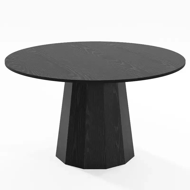 PexFix Table de salle à manger ronde en bois massif de 132 cm de hauteur pour 4 à 6 personnes, avec plateau et piètement conique, pour salon/salle à manger, café, bureau, noire