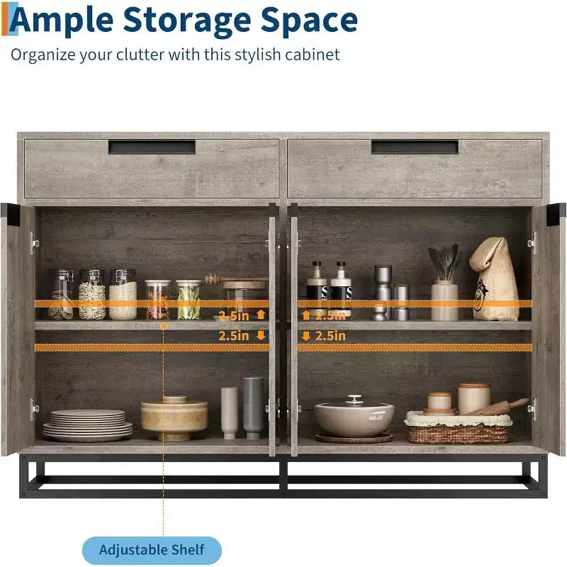 Buffet bahut moderne de 139,7 cm – Meuble de rangement de cuisine avec 2 tiroirs et 4 portes pour salle à manger