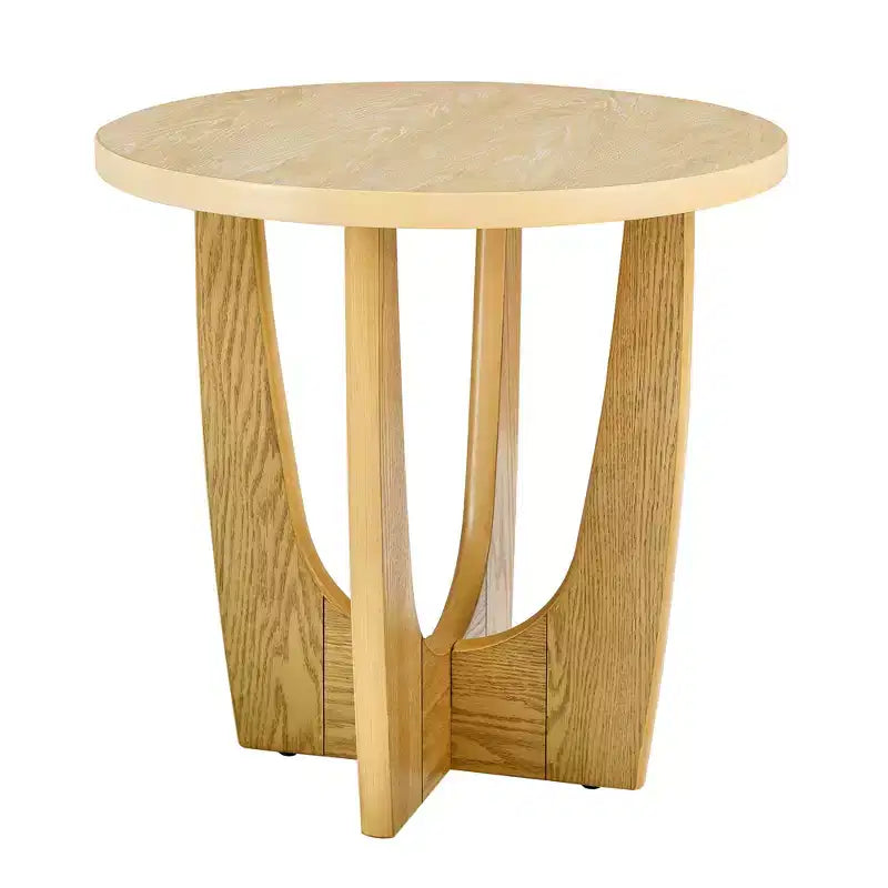 Table d'appoint ronde de 63,5 cm avec pieds croisés, table d'appoint en bois de style moderne du milieu du siècle pour salon, réception ou chambre à coucher.