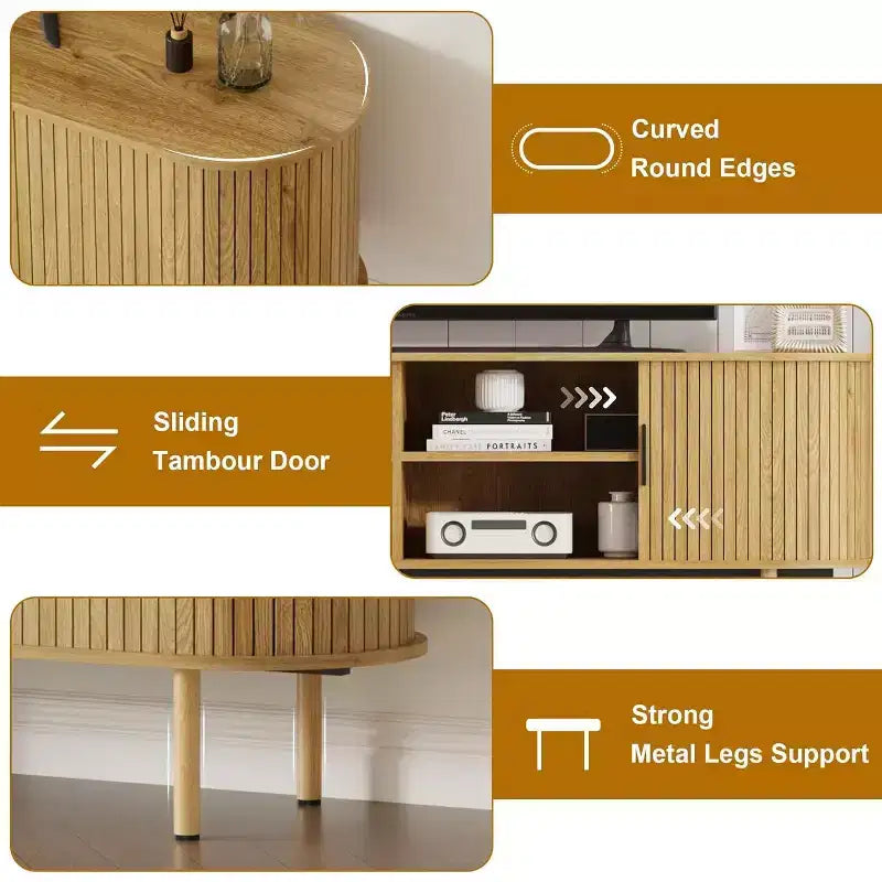 Meuble TV de 70 po avec portes coulissantes et rangement pour téléviseurs de 80 po, console média en bois, meuble de divertissement moderne pour salon