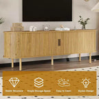 Meuble TV de 70 po avec portes coulissantes et rangement pour téléviseurs de 80 po, console média en bois, meuble de divertissement moderne pour salon