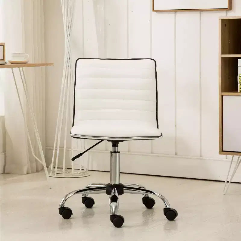 Chaise de bureau Okak réglable par vérin pneumatique, chaise de bureau ergonomique avec base en métal chromé, chaise pivotante à 360° pour l'étude et la salle de lecture