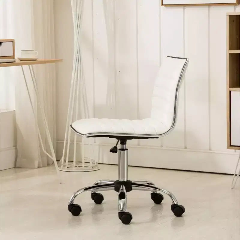 Chaise de bureau Okak réglable par vérin pneumatique, chaise de bureau ergonomique avec base en métal chromé, chaise pivotante à 360° pour l'étude et la salle de lecture