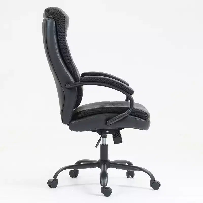 Chaise de bureau à dossier haut Okak, Chaise de bureau rembourrée avec hauteur réglable et roulettes, Chaise confortable pour salle de lecture, bureau