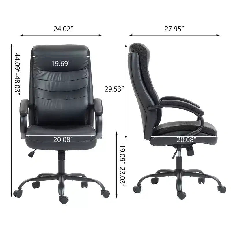 Chaise de bureau à dossier haut Okak, Chaise de bureau rembourrée avec hauteur réglable et roulettes, Chaise confortable pour salle de lecture, bureau