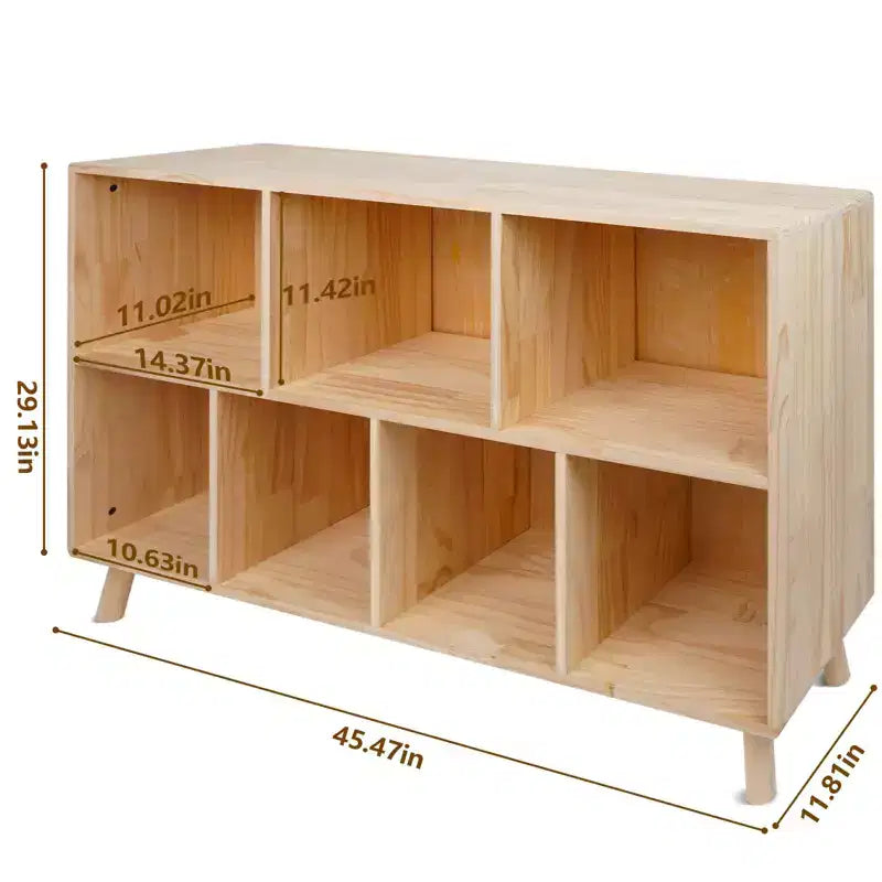 Bibliothèque moderne en pin Okak avec 7/8 compartiments, étagères fixes, rangement cubique pour salon