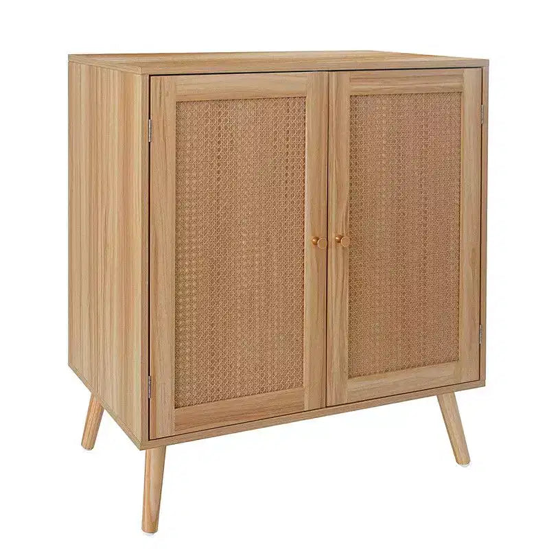 Rattan Buffet Cabinet with Storage, Farmhouse Sideboard with Adjustable Shelves & Wood Feet