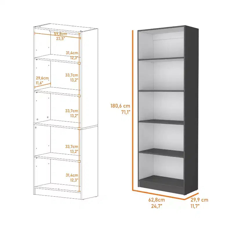 Okak - Étagère Minimaliste, Vitrine avec 5 Étagères Ouvertes, Organiseur de Rangement Autonome pour Salon, Bureau