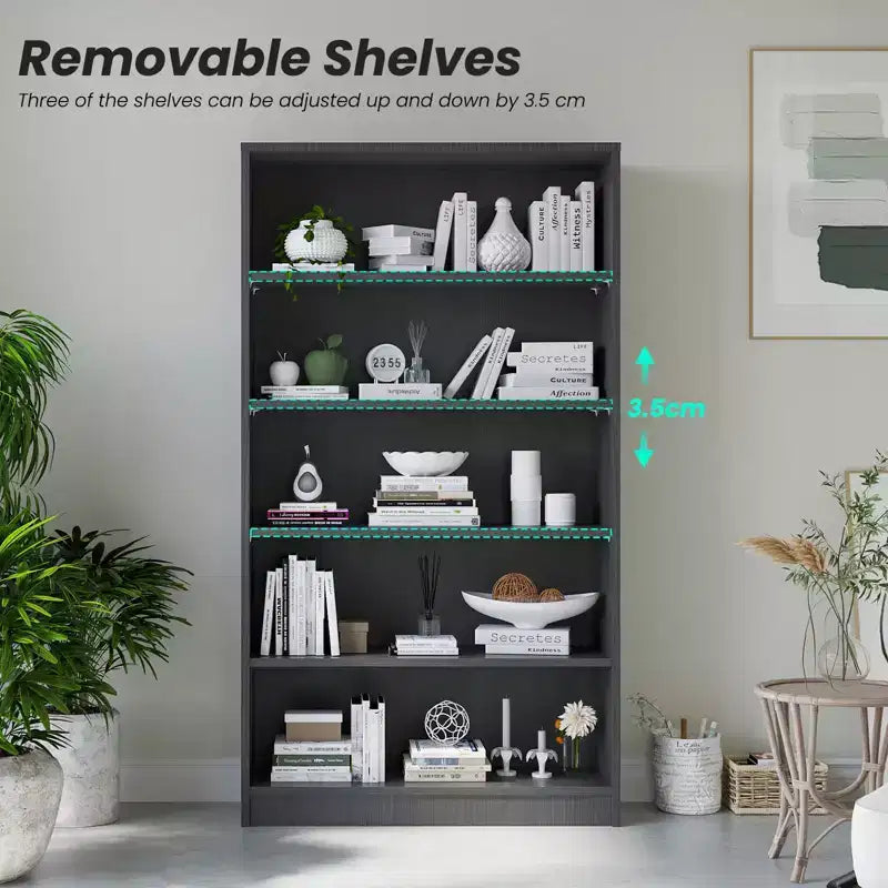 Okak Grande étagère de 152 cm, bibliothèque moderne à 5 niveaux ouverts, organiseur de rangement autoportant pour salon, bureau