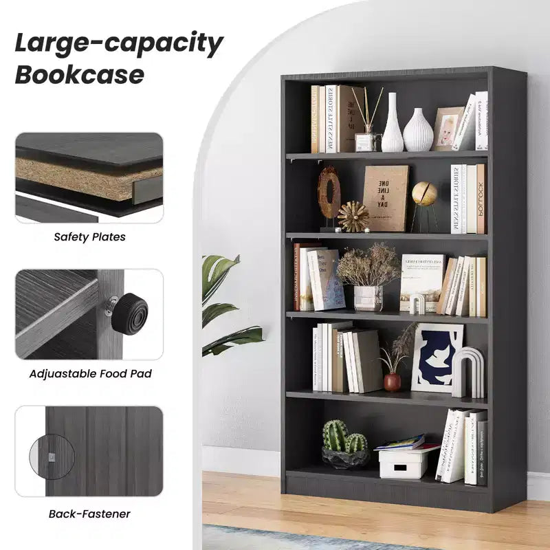 Okak Grande étagère de 152 cm, bibliothèque moderne à 5 niveaux ouverts, organiseur de rangement autoportant pour salon, bureau