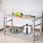 Table de travail pliable en acier inoxydable robuste avec étagère inférieure réglable, plan de travail certifié NSF pour cuisine commerciale, boulangerie ou usage domestique