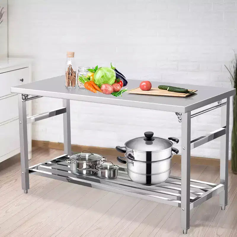 Table de travail pliable en acier inoxydable robuste avec étagère inférieure réglable, plan de travail certifié NSF pour cuisine commerciale, boulangerie ou usage domestique