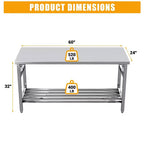 Table de travail pliable en acier inoxydable robuste avec étagère inférieure réglable, plan de travail certifié NSF pour cuisine commerciale, boulangerie ou usage domestique