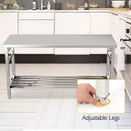 Table de travail pliable en acier inoxydable robuste avec étagère inférieure réglable, plan de travail certifié NSF pour cuisine commerciale, boulangerie ou usage domestique