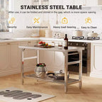 Table de travail pliable en acier inoxydable robuste avec étagère inférieure réglable, plan de travail certifié NSF pour cuisine commerciale, boulangerie ou usage domestique