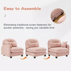 Canapé d'angle modulable 3 places en chenille beige en forme de U avec 2 poufs et 2 coussins décoratifs pour le salon
