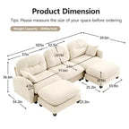 Canapé d'angle modulable 3 places en chenille beige en forme de U avec 2 poufs et 2 coussins décoratifs pour le salon