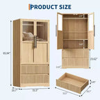 Grande Armoire-Penderie en Bois pour Chambre à Coucher, avec Portes Vitrées et 2 Tiroirs, Étagères et Tringle de Suspension pour Chambre, Vestiaire