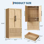 Grande Armoire-Penderie en Bois pour Chambre à Coucher, avec Portes Vitrées et 2 Tiroirs, Étagères et Tringle de Suspension pour Chambre, Vestiaire