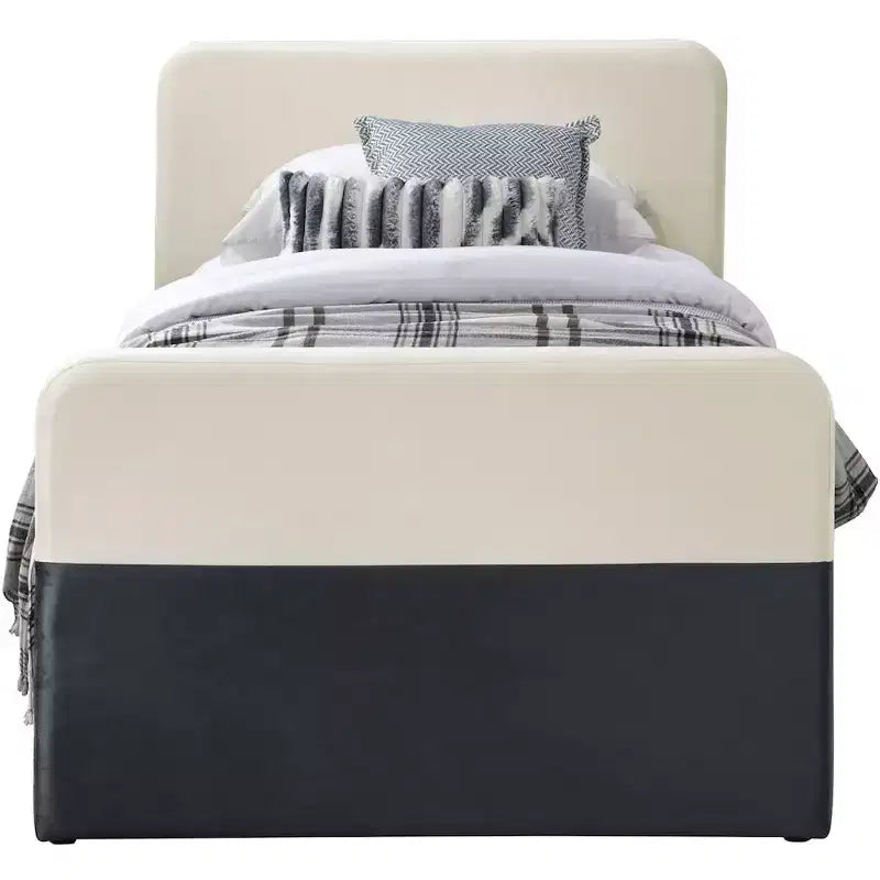 Meridian Furniture, lit gigogne/de rangement double Ivy en velours noir et crème