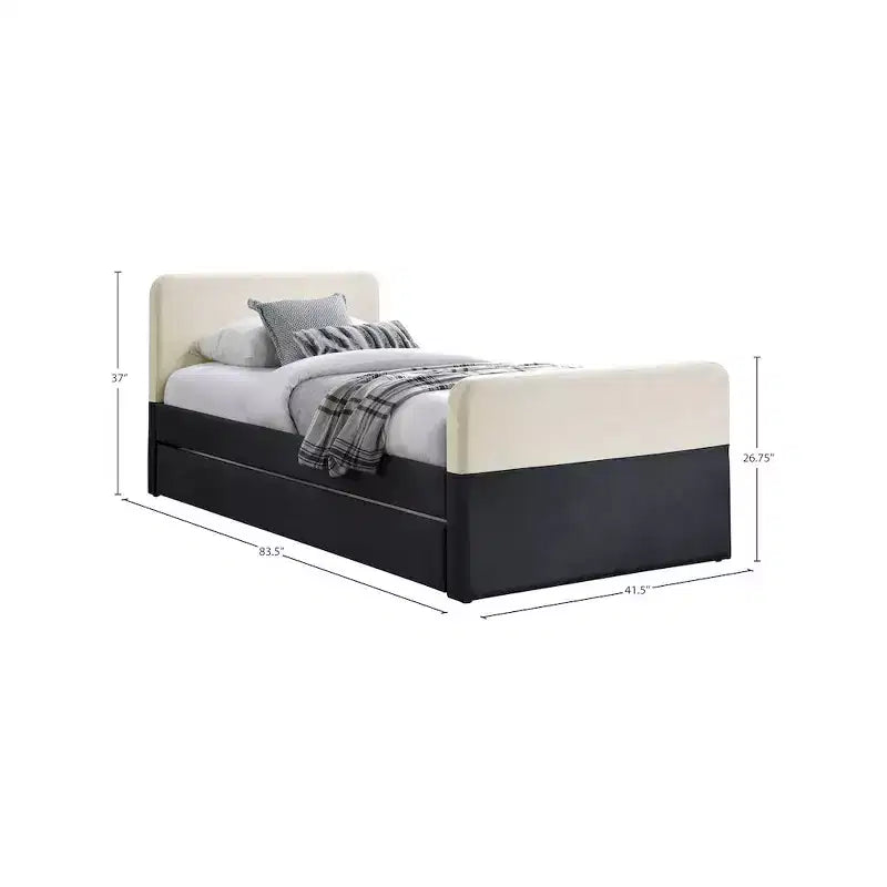 Meridian Furniture, lit gigogne/de rangement double Ivy en velours noir et crème