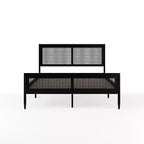 Lit plateforme Martha Stewart Jax en bois massif avec tête et pied de lit en rotin, aucun sommier tapissier requis