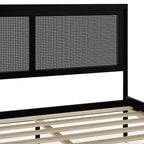 Lit plateforme Martha Stewart Jax en bois massif avec tête et pied de lit en rotin, aucun sommier tapissier requis