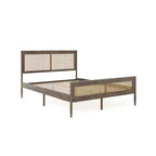 Lit plateforme Martha Stewart Jax en bois massif avec tête et pied de lit en rotin, aucun sommier tapissier requis