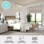 Lit plateforme Martha Stewart Jax en bois massif avec tête et pied de lit en rotin, aucun sommier tapissier requis