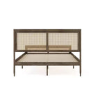 Lit plateforme Martha Stewart Jax en bois massif avec tête et pied de lit en rotin, aucun sommier tapissier requis