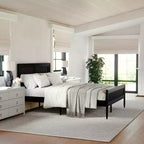 Lit plateforme Martha Stewart Jax en bois massif avec tête et pied de lit en rotin, aucun sommier tapissier requis