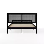 Lit plateforme Martha Stewart Jax en bois massif avec tête et pied de lit en rotin, aucun sommier tapissier requis