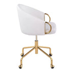 Fauteuil de bureau Okak avec hauteur réglable, chaise de bureau avec accoudoir et piètement dorés, chaise entrecroisée pour la maison, le bureau