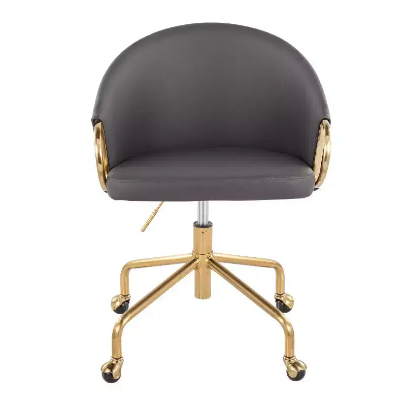 Fauteuil de bureau Okak avec hauteur réglable, chaise de bureau avec accoudoir et piètement dorés, chaise entrecroisée pour la maison, le bureau