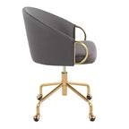 Fauteuil de bureau Okak avec hauteur réglable, chaise de bureau avec accoudoir et piètement dorés, chaise entrecroisée pour la maison, le bureau