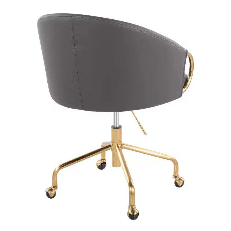 Fauteuil de bureau Okak avec hauteur réglable, chaise de bureau avec accoudoir et piètement dorés, chaise entrecroisée pour la maison, le bureau