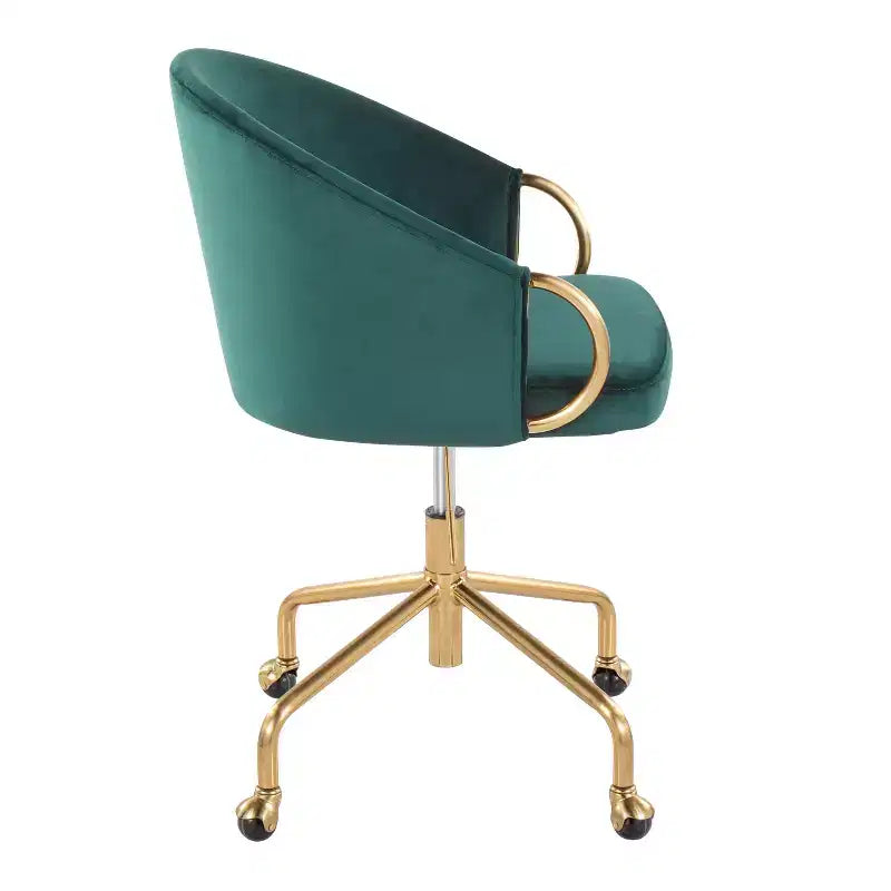 Fauteuil de bureau Okak avec hauteur réglable, chaise de bureau avec accoudoir et piètement dorés, chaise entrecroisée pour la maison, le bureau